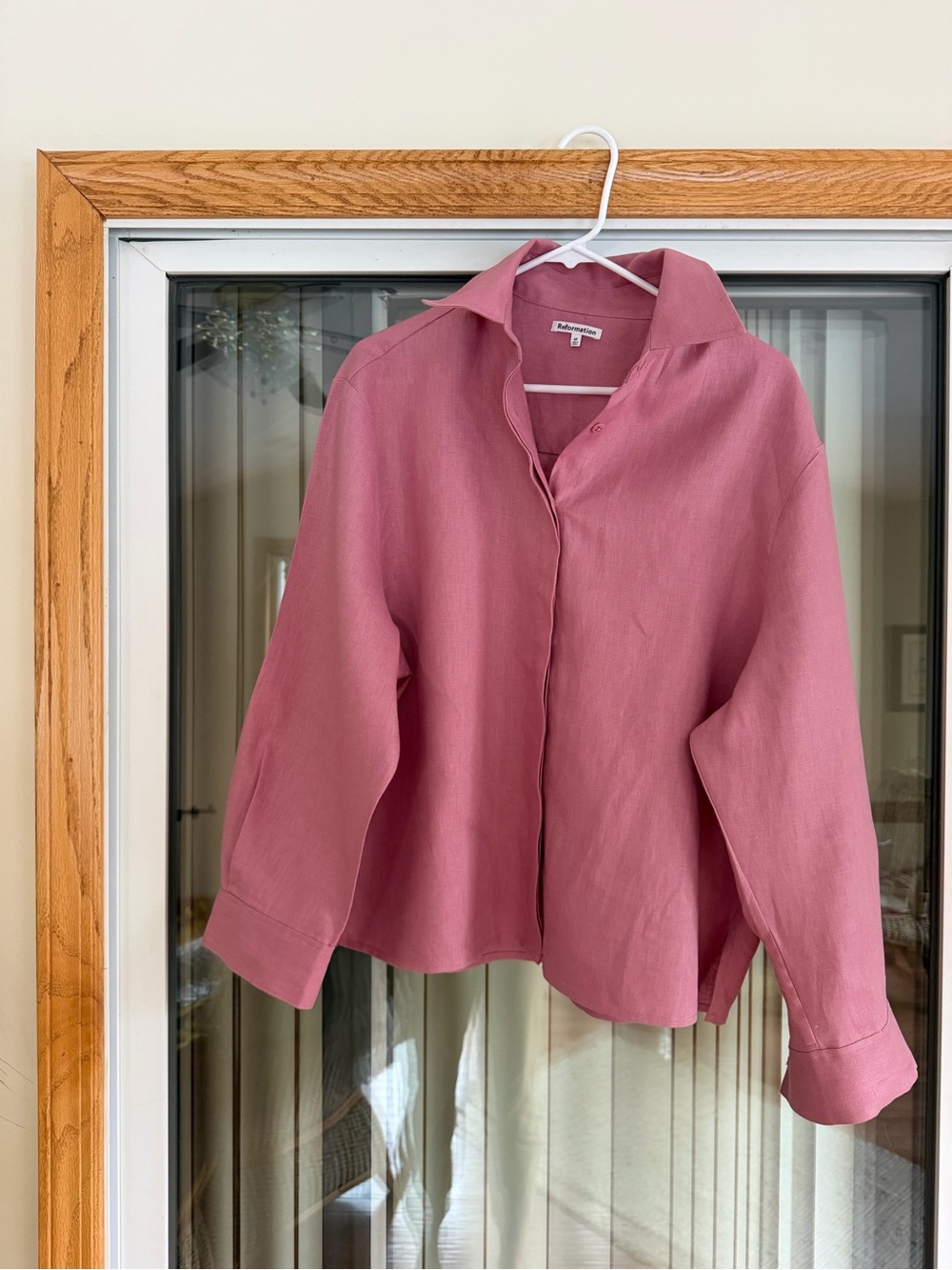 Reformation Andy Oversized Linen Shirt Pink - Size M